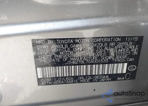 2016 Lexus Gs 350 F Sport from USA, damaged, VIN JTHBZ1BL7GA001533